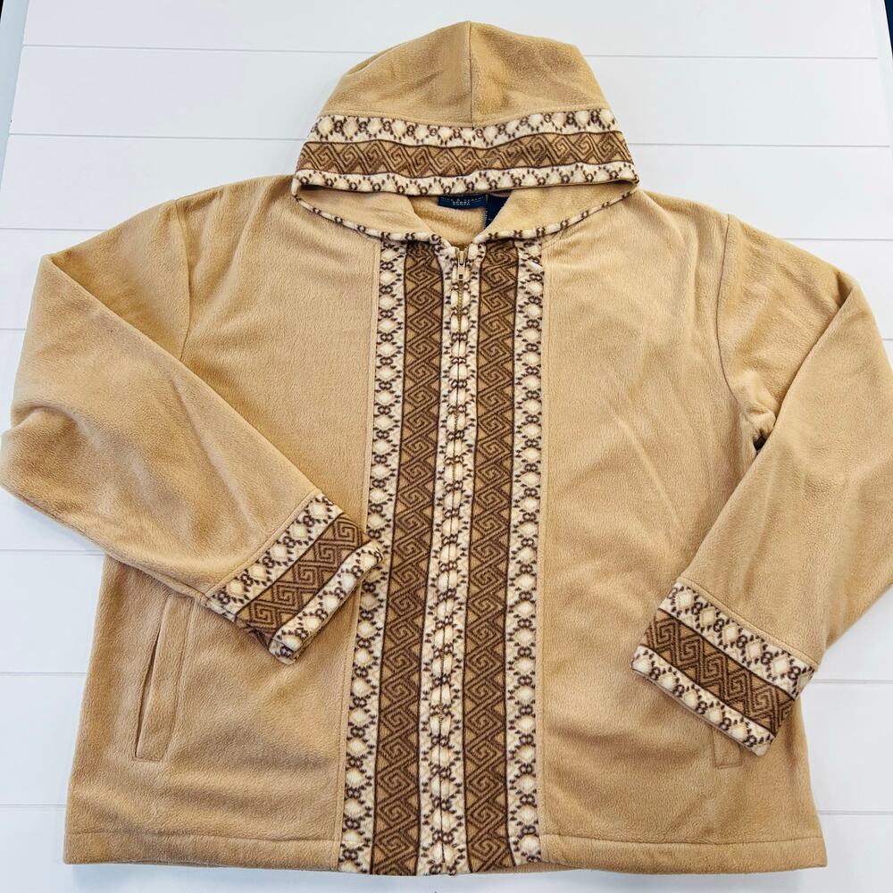 Nick & Sarah Sport Plush Fleece Full Zip Up Hoodie Jacket Tan & Brown Size 2X